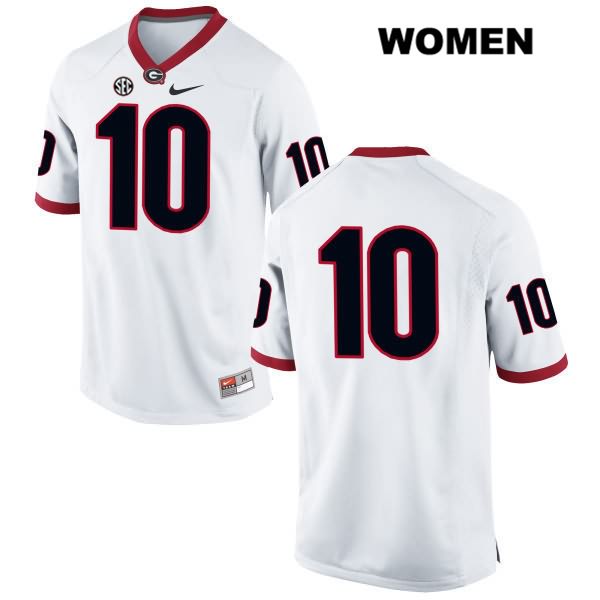 Georgia Bulldogs Women's Jacob Eason #10 NCAA No Name Authentic White Nike Stitched College Football Jersey MRD0256RM